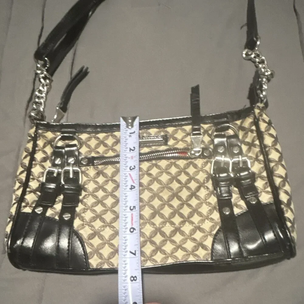 Dana Buchman Geometric Shoulder Bag, Zip Top, Red Lined Inner Pockets